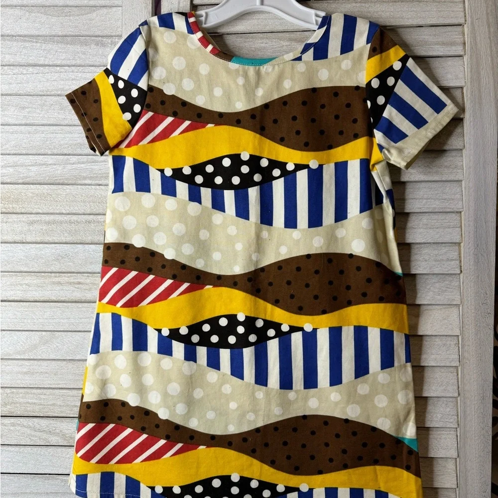 Glitter & Wit Girls Shift Dress Size 4 Colorblock Stripes Polka Dot Boutique